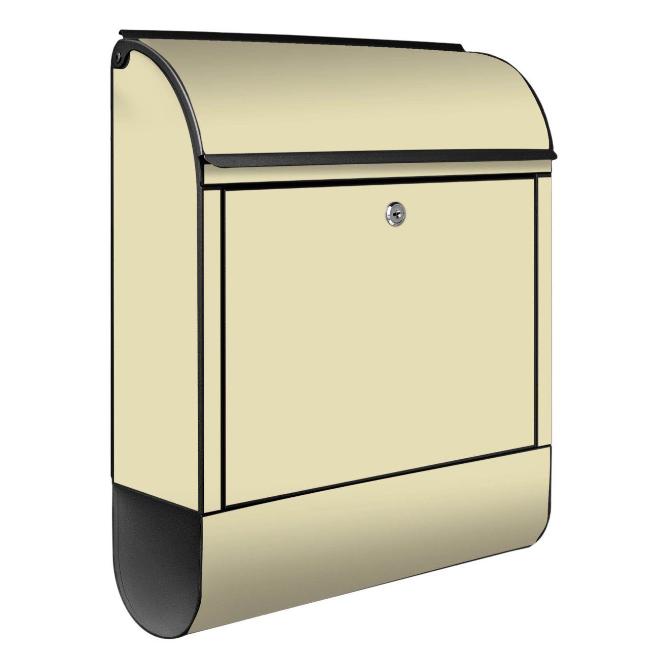 pulverbeschichtet, schwarz (Wandbriefkasten 14cm 47 witterungsbeständig, mit 39 Beige Wandbriefkasten x banjado Zeitungsfach), Stahl x