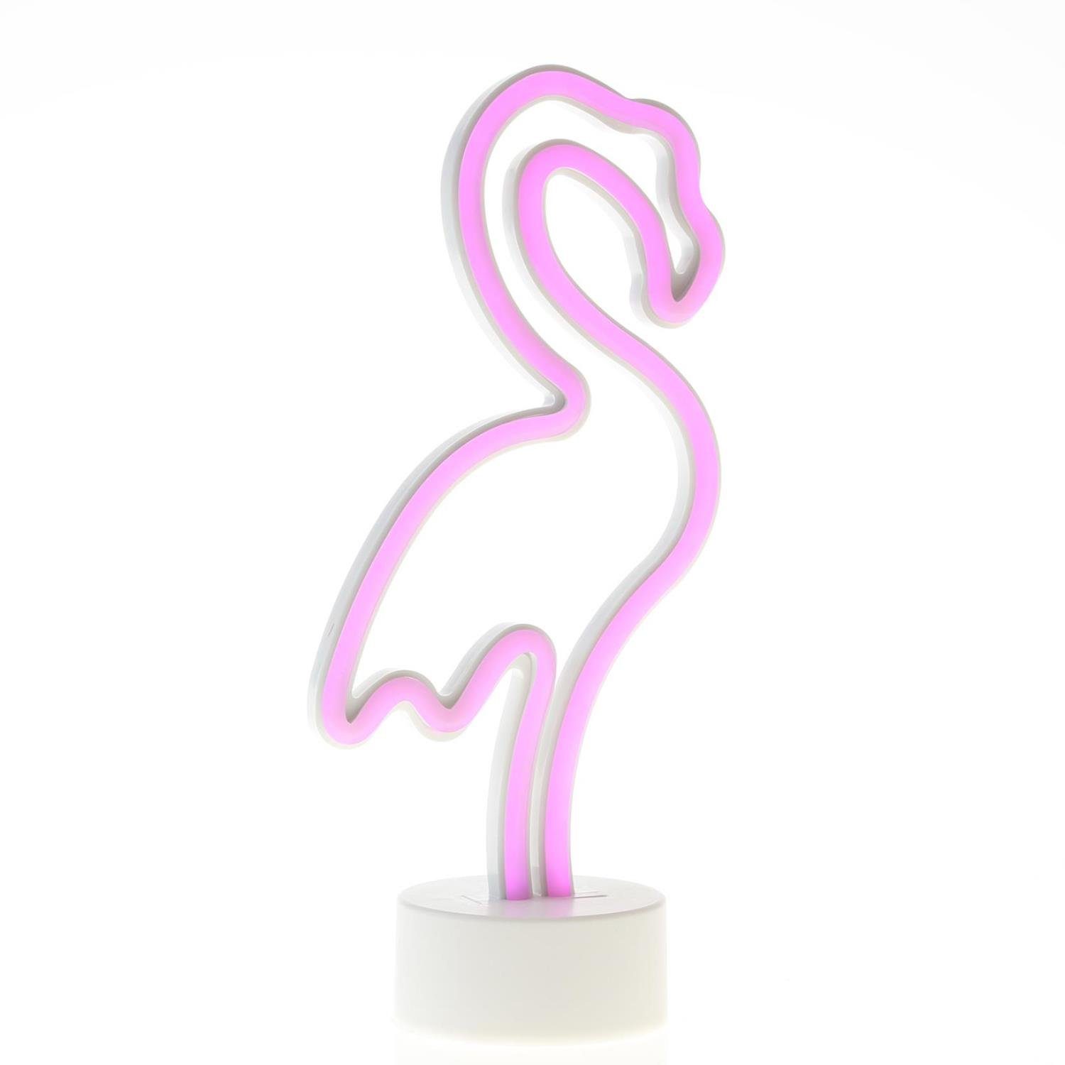 SATISFIRE LED Dekolicht LED NEON Figur FLAMINGO Neonlicht Schild Leuchtfigur Batterie USB 30cm, LED Classic, pink