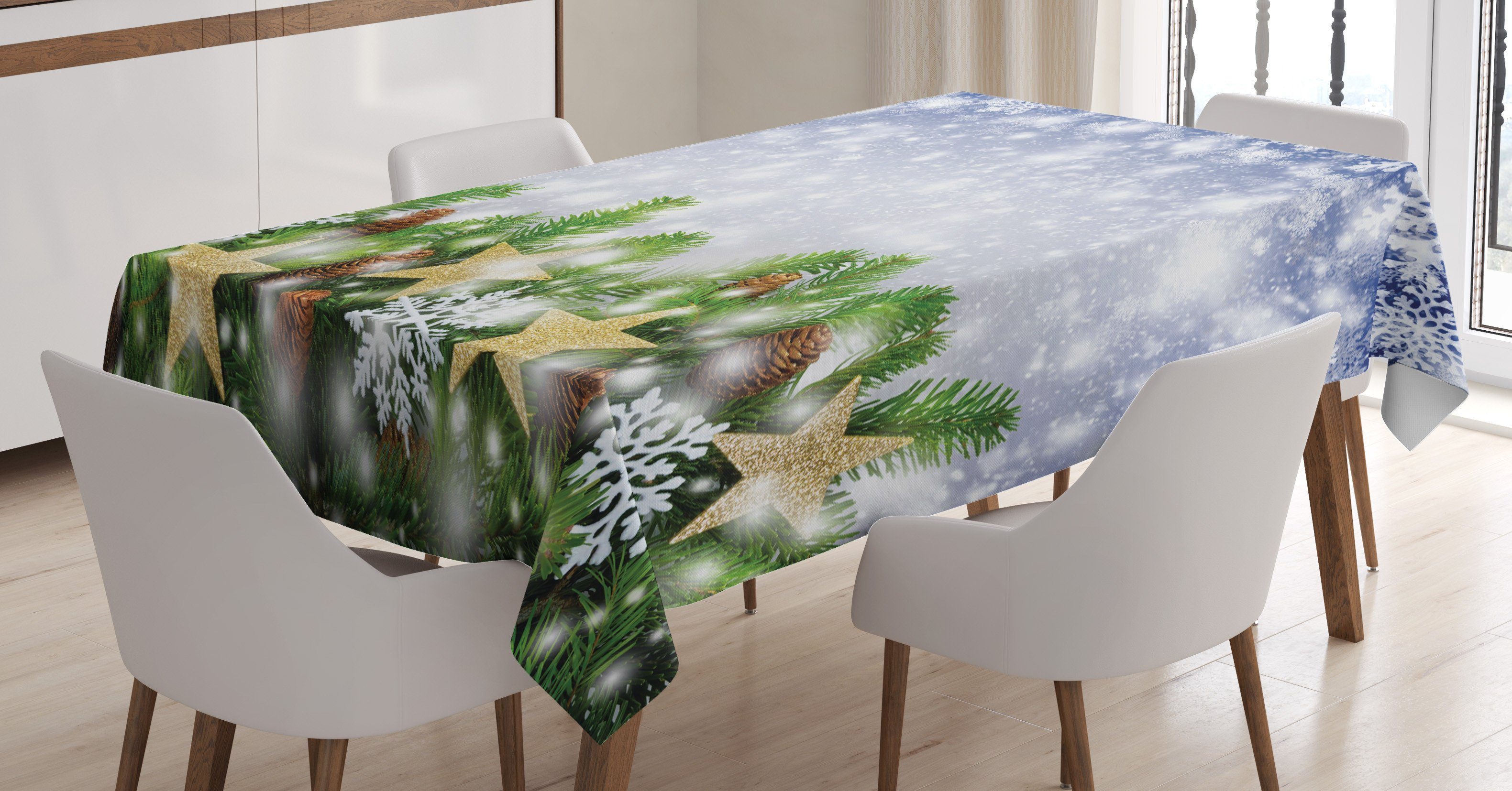 Farben, Abakuhaus Bereich Tischdecke Weihnachten Farbfest geeignet Für Waschbar Außen bokeh Schneeflocken Klare den