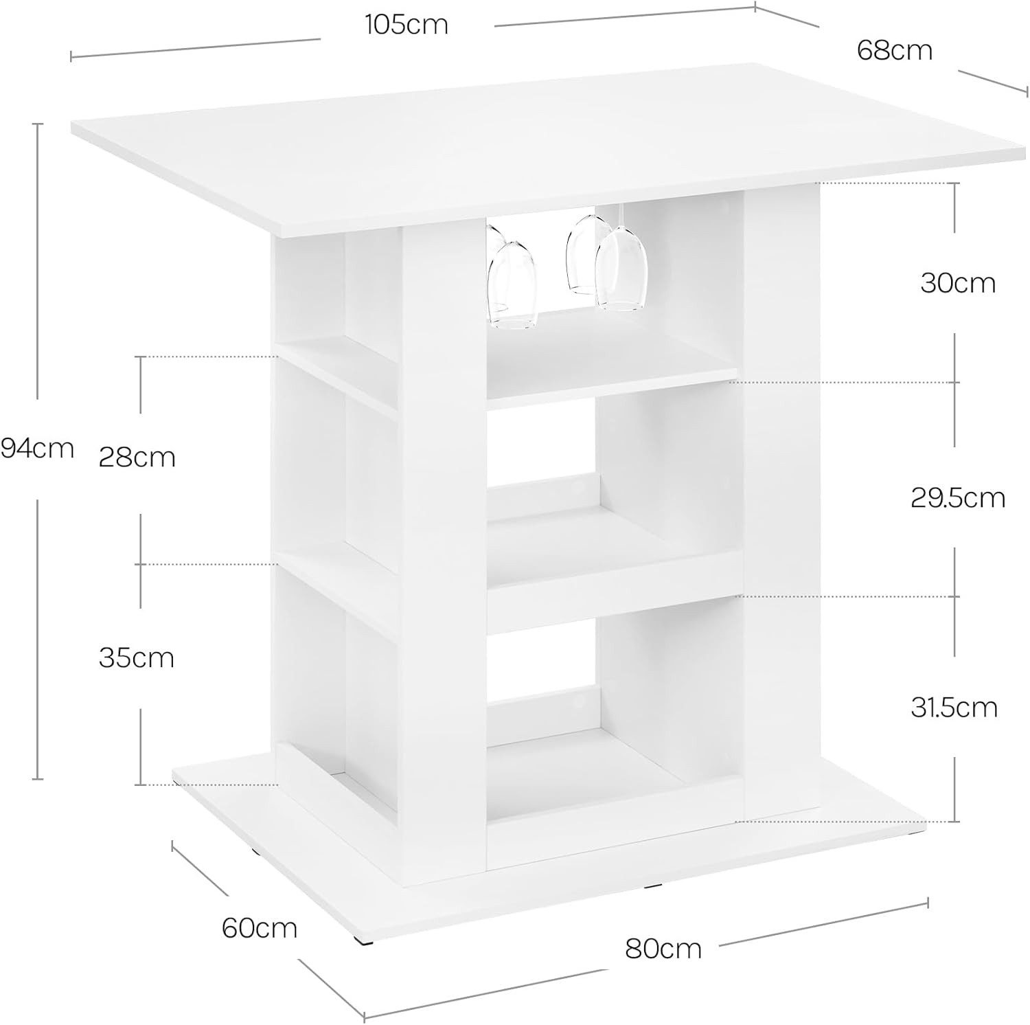 Woltu Bartisch (1-St), Stehtisch, 3 Ablagefächern, seitlichen Ablagen, für Küche Wohnzimmer