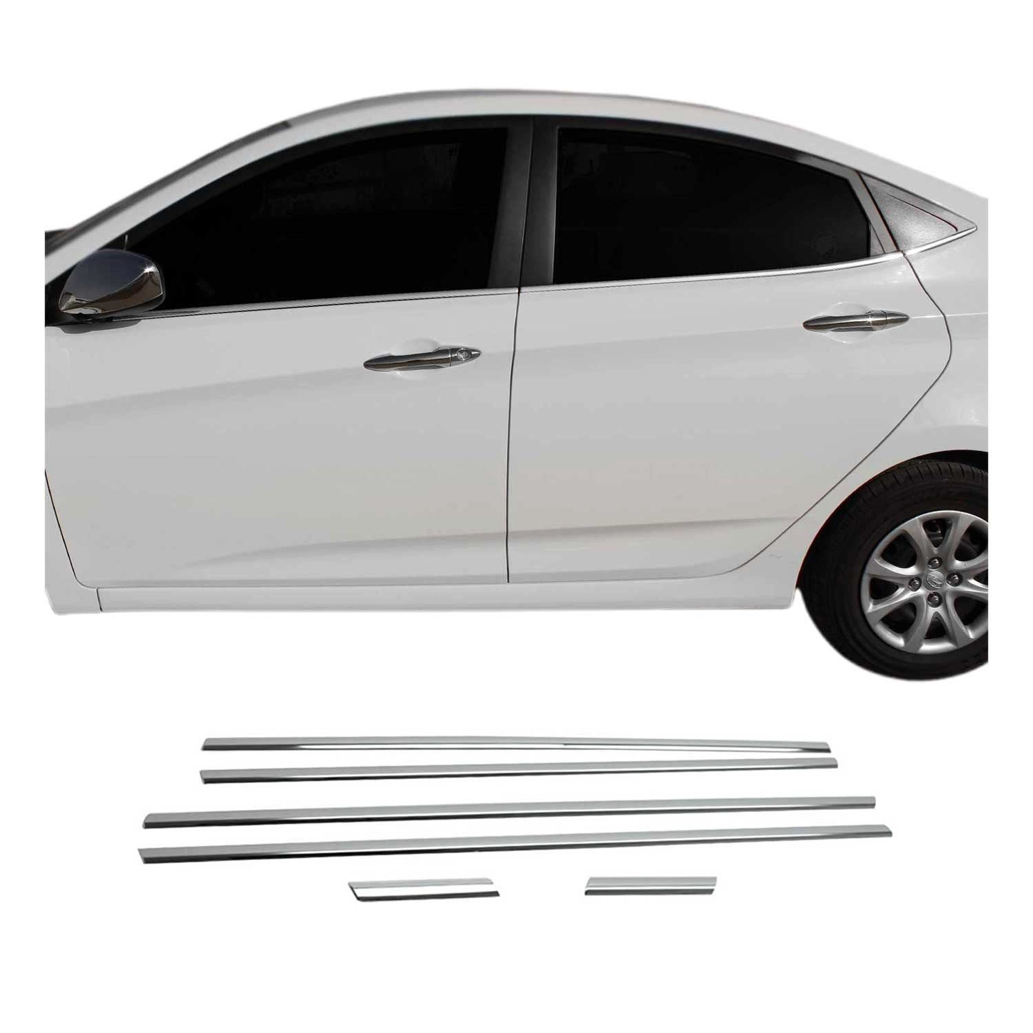 OMAC Zierleisten-Aufkleber Fensterleisten für Hyundai Accent Blue Solaris 2012-2021 Chrom 6tlg, (6tlg), Langlebig,Einfache Reinigung,Einfache Installation,Rostbeständig