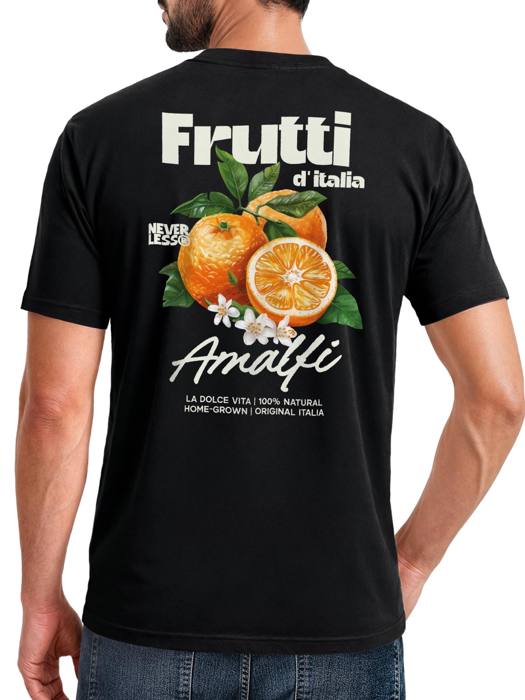 Neverless Print-Shirt Herren T-Shirt Backprint - Orangen Design Amalfi - Baumwollshirt mit Print