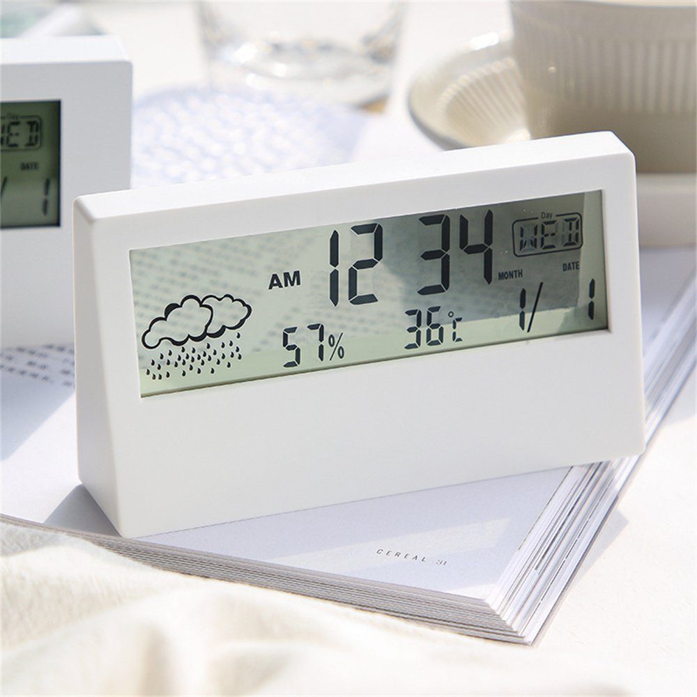 mit Wecker, Dekorative Digitaler Temperatur- und Wecker, Luftfeuchtigkeitsanzeige Wecker Wecker transparenter Uhr geräuschlose elektronische