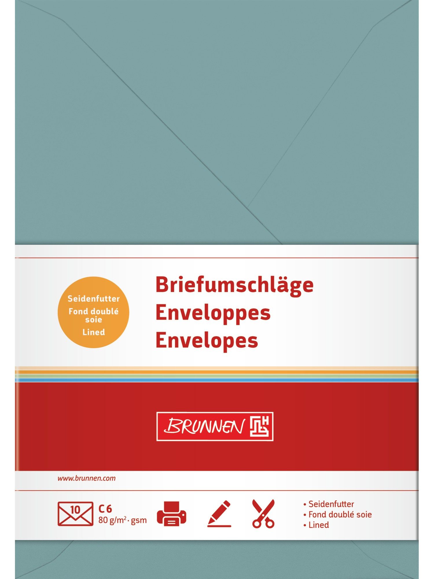 Baier & Schneider Briefumschlag Briefumschläge C6 mit Seidenfutter petrol 10 Stück, mit Seidenfutter