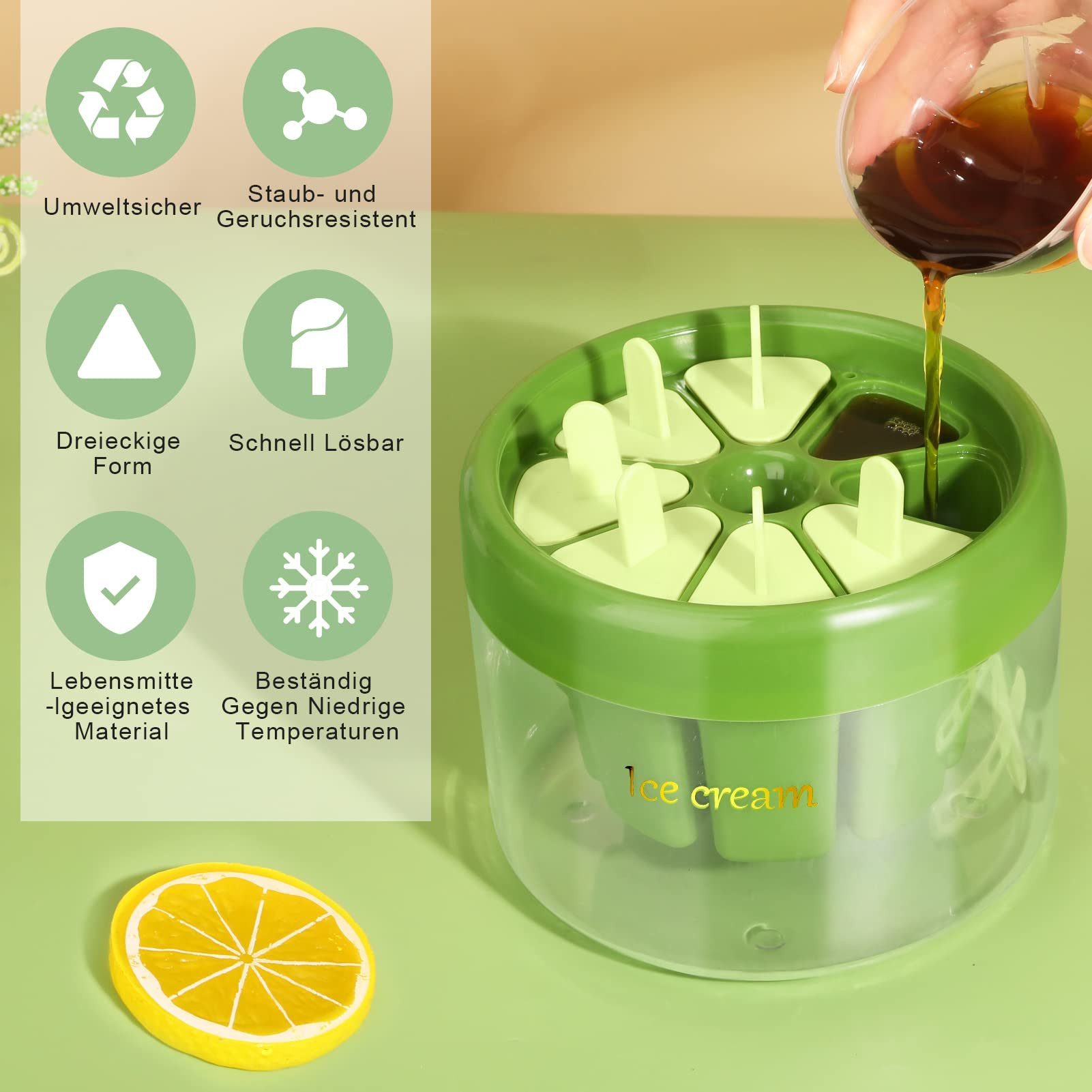 Refined Living Eisform Silikon Eisformen Set mit 8 Formen & Stielen, BPA-frei, mit Deckel, (Popsicle Form für Eis am Stiel, Eis am Stiel Form, Eisformen Silikon, Eis am Stiel selber machen, Einfaches Herauslösen, Lebensmittelechtes Material, kreative DIY-Desserts 1-tlg), für Fruchtsäfte,Joghurt,Smoothies,Pudding,Fruchtpüree,DIY Eisformen