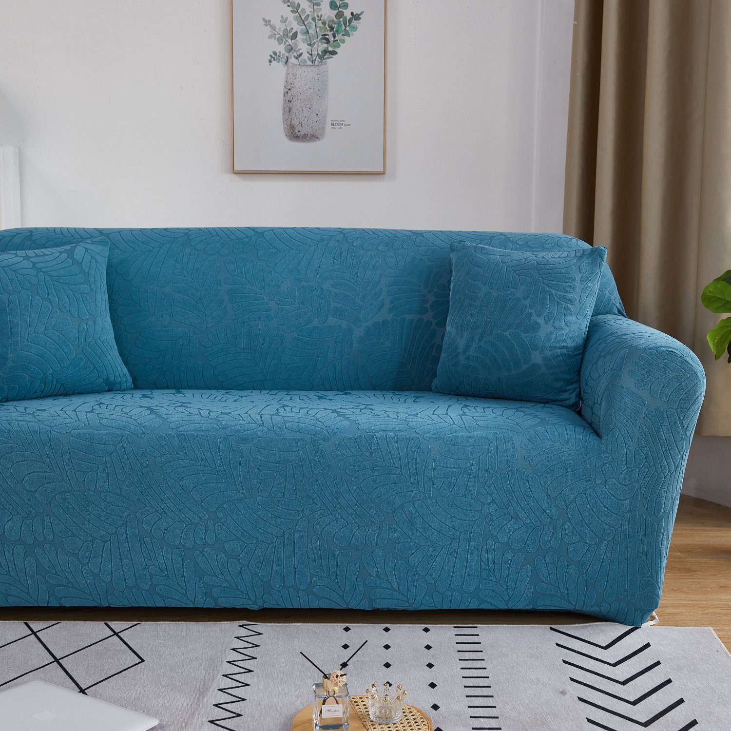 Sofahusse, HOMEIDEAS, Stretch-Sofa-Schonbezug mit Unterseite elastischer Blau