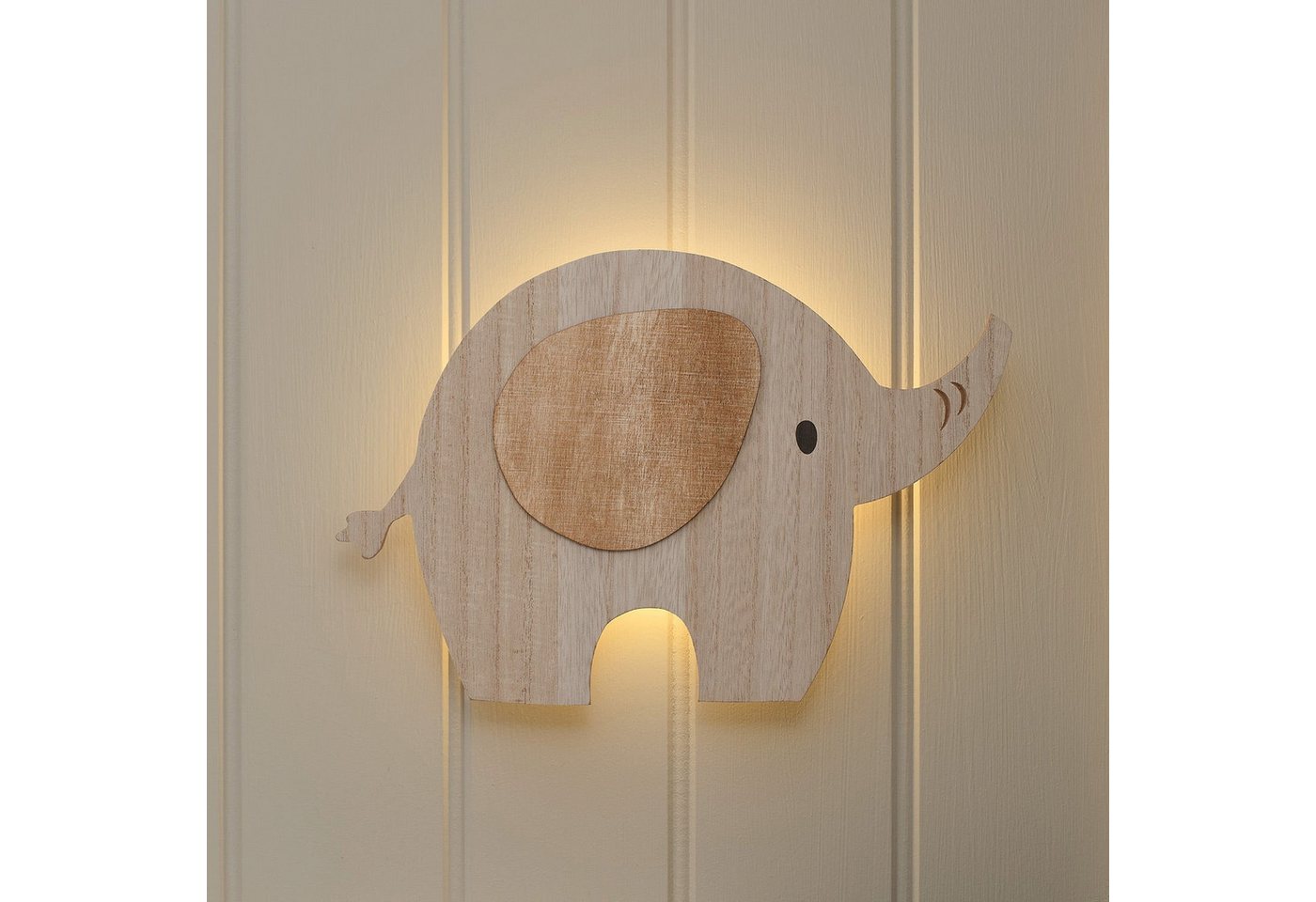 Lights4fun LED Wandleuchte Ernie der Elefant-Wandlampe fürs Kinderzimmer mit Fernbedienung & Time