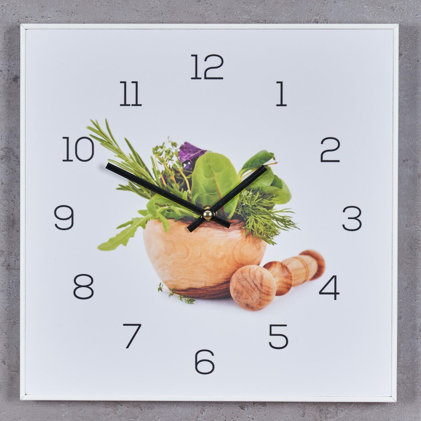 Uhr Kräuter PVC Deko) Küche 30x30cm Weiß Wanduhr Levandeo® Rahmen (Wanduhr Gewürze