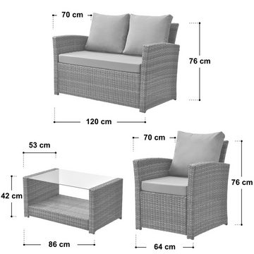 SVITA Loungeset ROMA, (Set, 4-tlg., Sitzlounge), Polyrattan, Gartenlounge, Möbel Set, Essgruppe, Outdoor Sitzmöbel