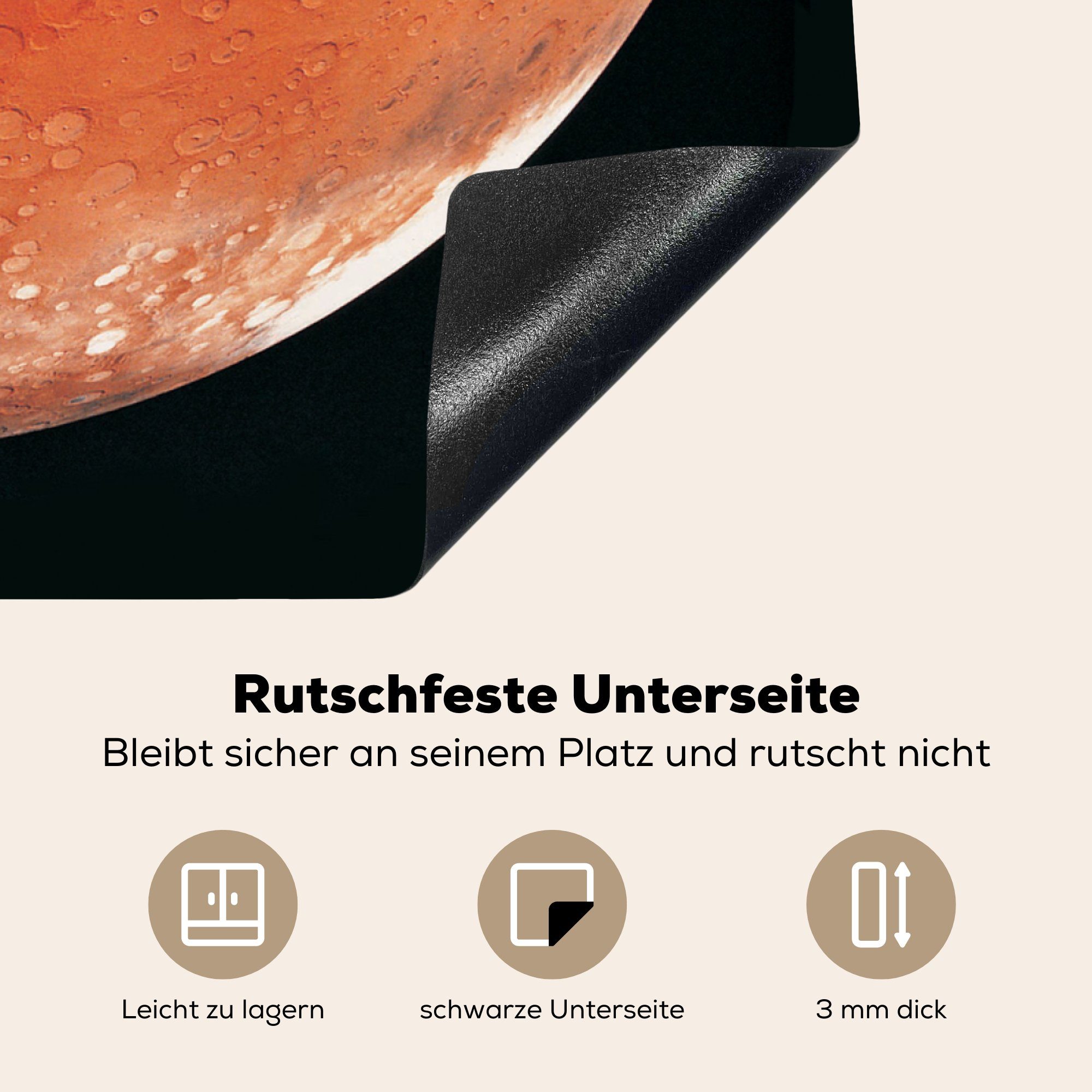 küche Planet Ceranfeldabdeckung, (1 Arbeitsplatte Mars Hintergrund, vor Herdblende-/Abdeckplatte Der Vinyl, schwarzen tlg), MuchoWow einem für 78x78 cm,