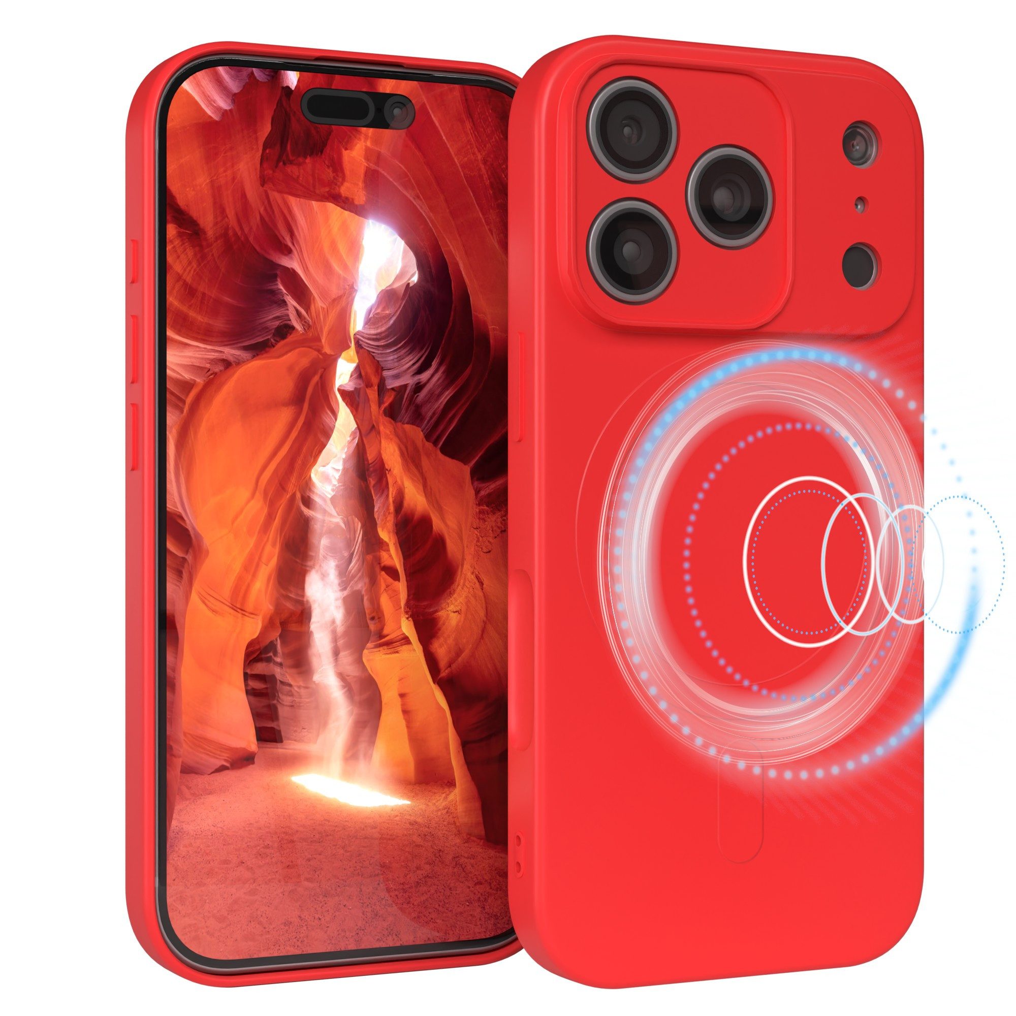 EAZY CASE Handyhülle für Apple iPhone 17 Pro Hülle Silikon 6,3 Zoll, MagSafe Handycover Silikon Softcase matt stoßfest Kamera-Bumper Rot