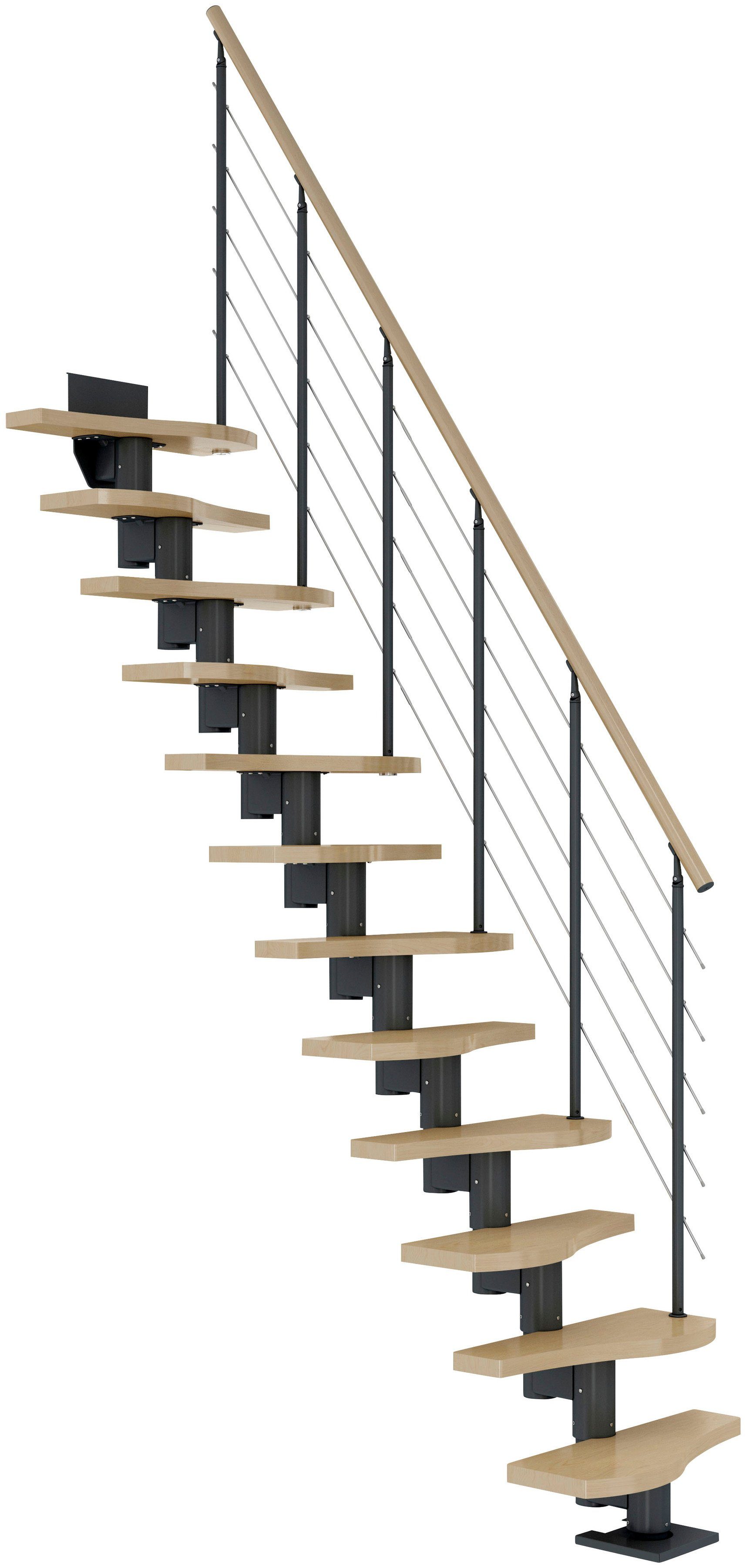 Dolle Mittelholmtreppe Basel, für Geschosshöhen bis 270 cm, Stufen offen, Stufen lackiert, Unterkonstruktion und Pfosten pulverbeschichtet