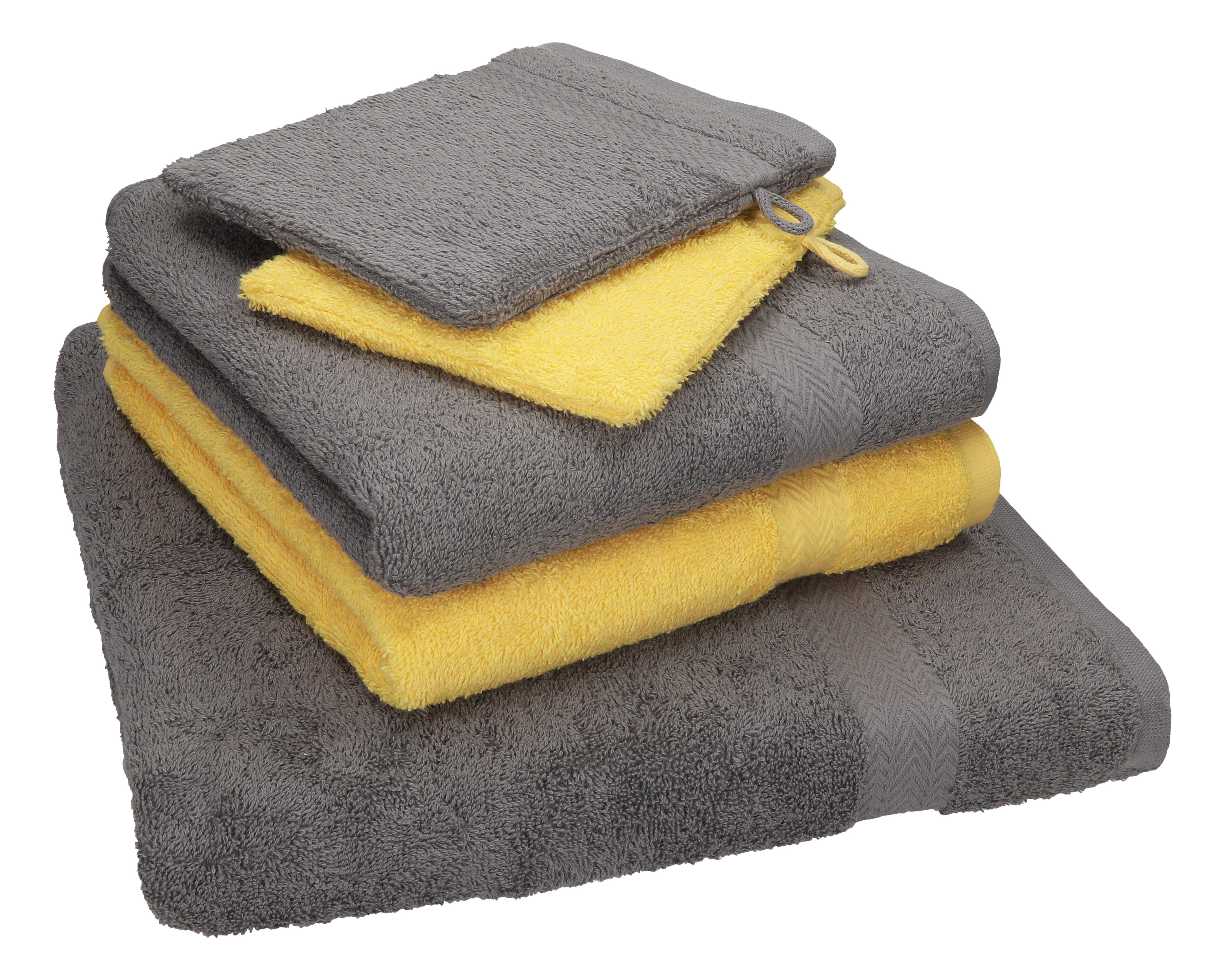 100% Pack Handtuch TLG. 5 (5-tlg) Waschhandschuhe, 2 gelb Handtuch Baumwolle Set Betz 1 Duschtuch Handtücher 2 Baumwolle, Set Single