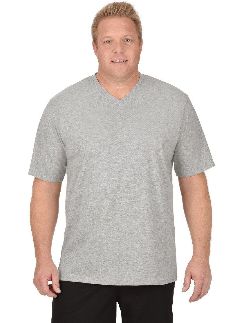 V-Shirt DELUXE Baumwolle T-Shirt Trigema TRIGEMA grau-melange
