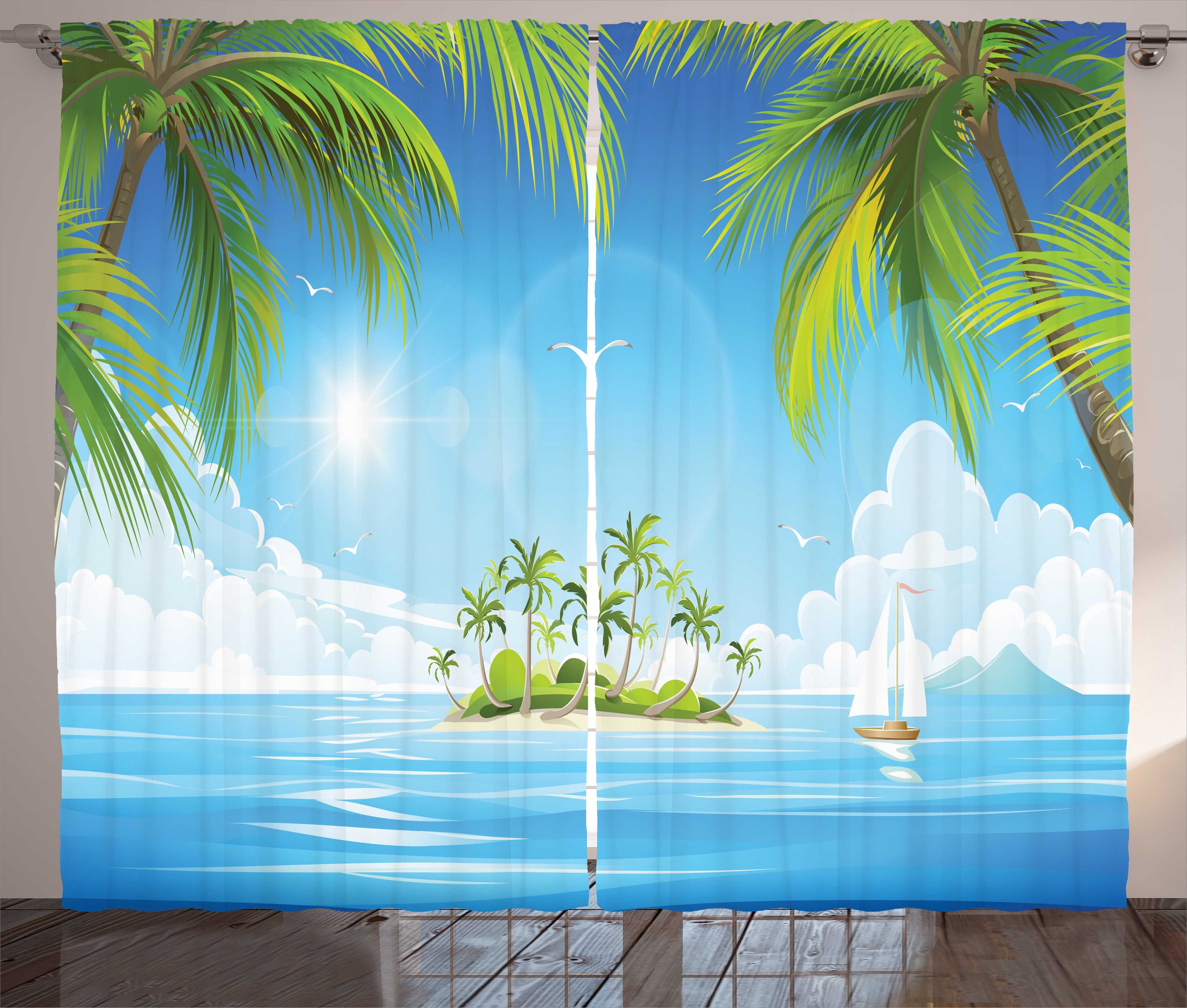 Gardine Schlafzimmer Kräuselband Vorhang mit Schlaufen Abakuhaus, von Palme Tropical Haken, und Island Cartoon