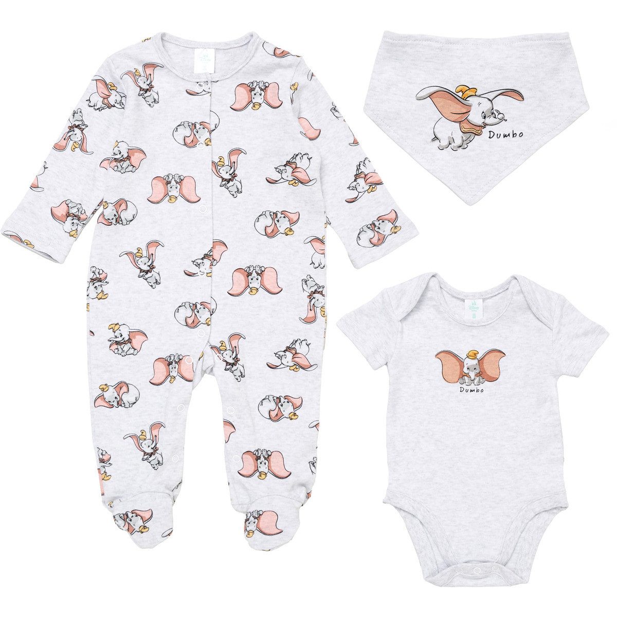 Disney Body Dumbo Unisex Kinder (3-tlg) Baby Outfit, Geschenkset, Erstausstattungsset, Babyerstausstattung