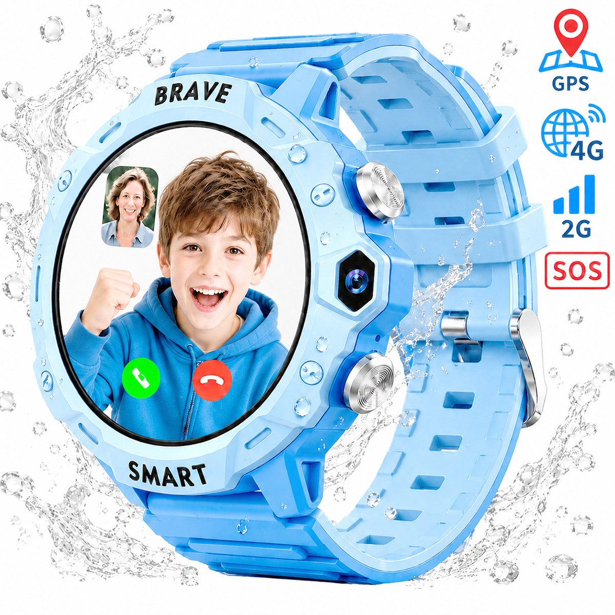 Vashoy Kinder Smartwatch 4G – mit HD-Videoanruf, KI-Echtzeitortung Smartwatch (4 cm/1.38 Zoll, RTOS) Spar-Set, 1-tlg., SOS-Notruf, IP67 wasserdicht, geschlossenes System ohne App-Store, für Jungen und Mädchen im Alter von 5 bis 16 Jahren