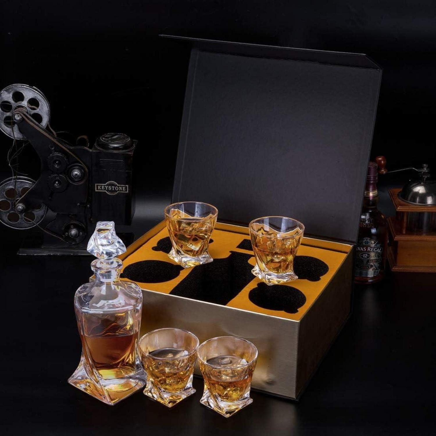 LuxusKollektion Gläser-Set Whisky Karaffe und Gläser Set 800 ml Kristall Whiskey Dekanter