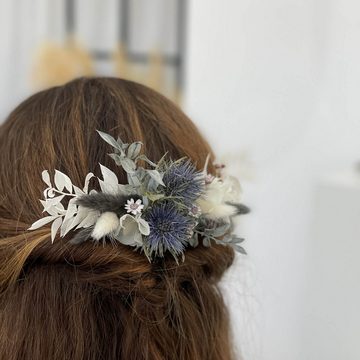 Trockenblume Blütenzauber Haarkamm - Natürliches Weiß mit dezenten Blau- und Grautö, LYKKE & You