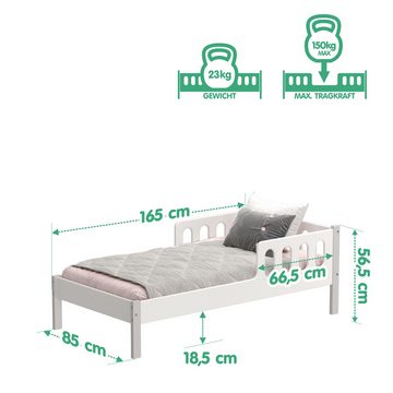 CADANI Kinderbett Finn (Absturzsicherung an der oberen Hälfte des Bettes), integrierter Lattenrost, wahlweise in 3 Größen mit und ohne Schubladen