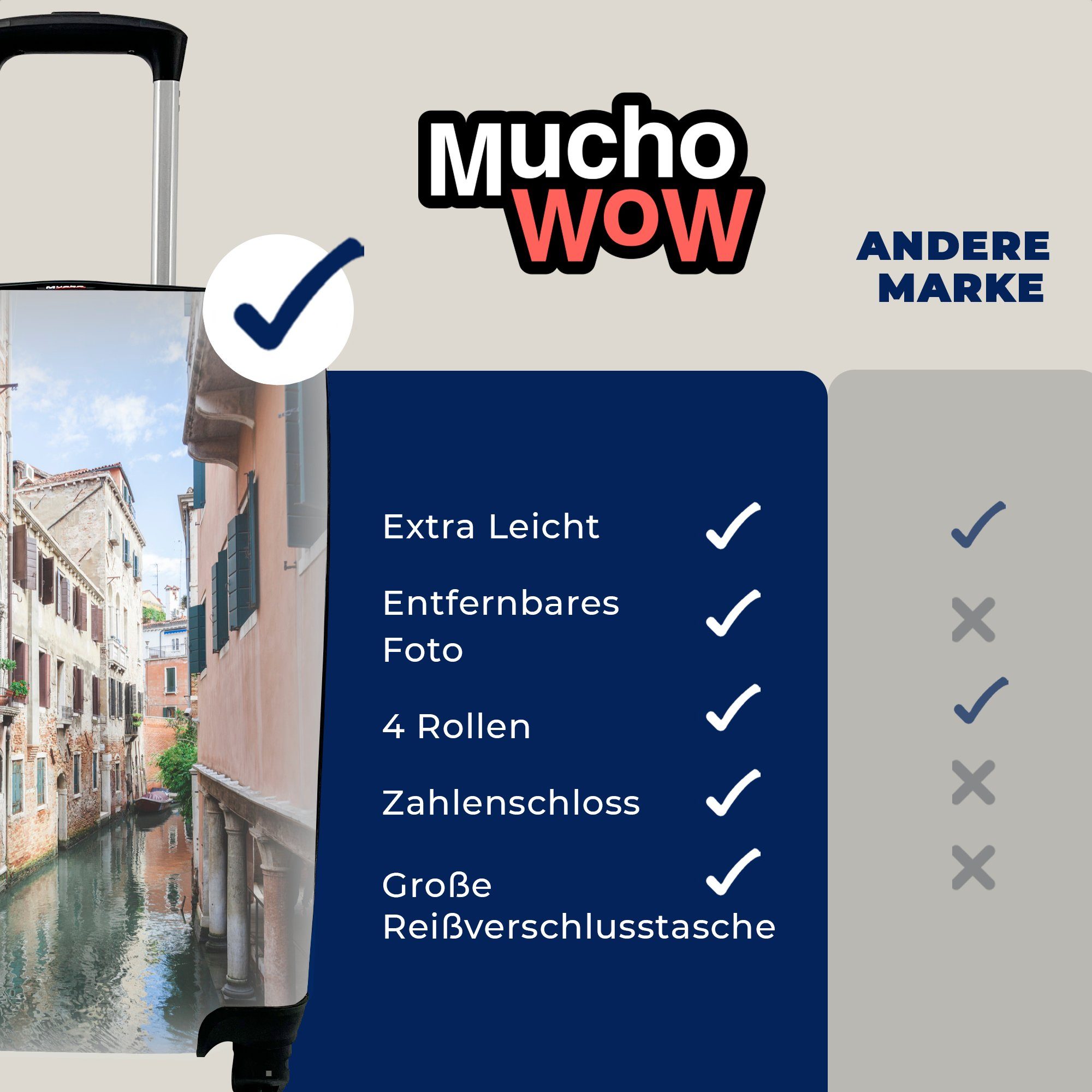 Italien Handgepäckkoffer Trolley, Venedig für Reisetasche Handgepäck MuchoWow Ferien, - Rollen, Kanal, Reisekoffer mit - 4 rollen,
