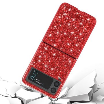 Wigento Handyhülle Für Samsung Galaxy Z Flip4 5G Glitzer Diamant Design Kunststoff TPU Cover Handy Tasche Hülle Etuis Pink