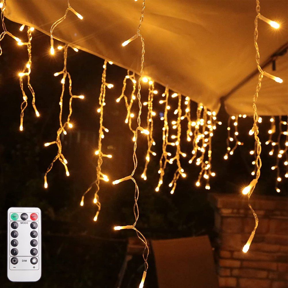 XIIW LED Gartenleuchte »10M 400LED Warmweiß Eisregen Lichtervorhang LED  Eiszapfen Lichterkette«, mit Fernbedienung Weihnachtsbeleuchtung Netzlicht  Dekoleuchte