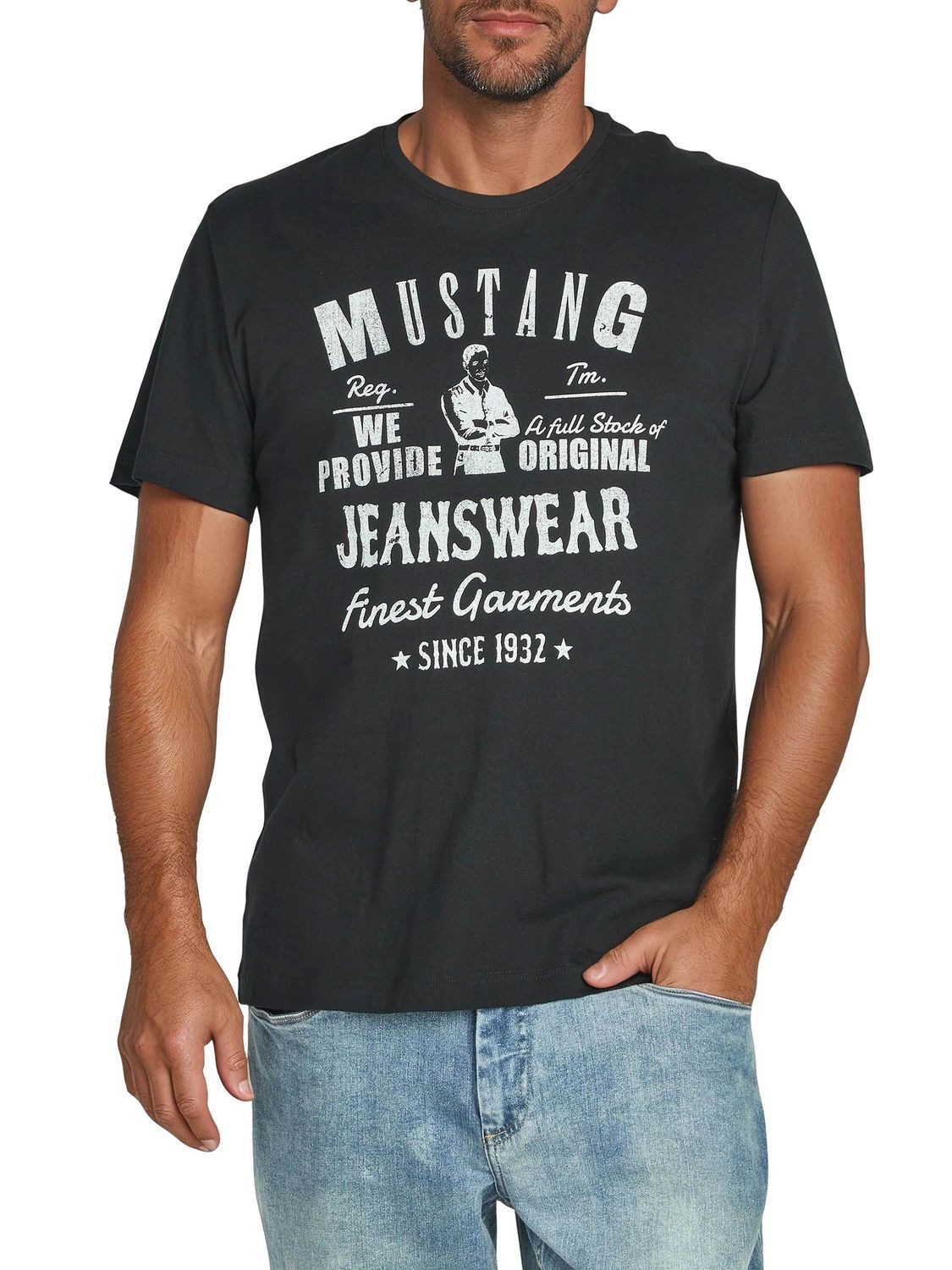 MUSTANG T-Shirt Herren Printshirt Regular Fit (1-tlg) Kurzarm Tee Shirt mit Rundhalsausschnitt aus 100% Baumwolle