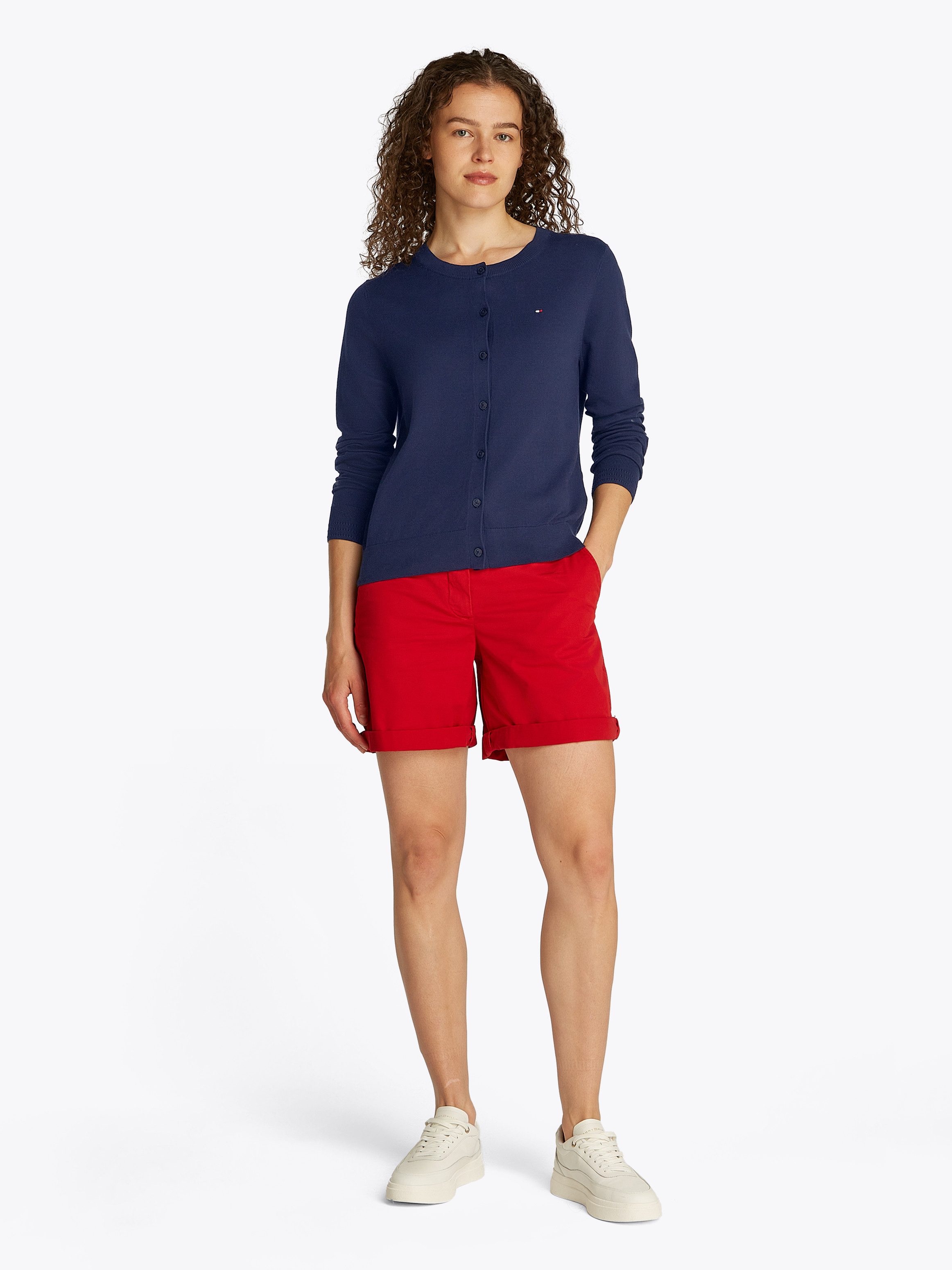 Tommy Hilfiger Cardigan CO JERSEY STITCH CARDIGAN Baumwollmischung, regular fit, Rundhals, goldfarbene Knöpfe