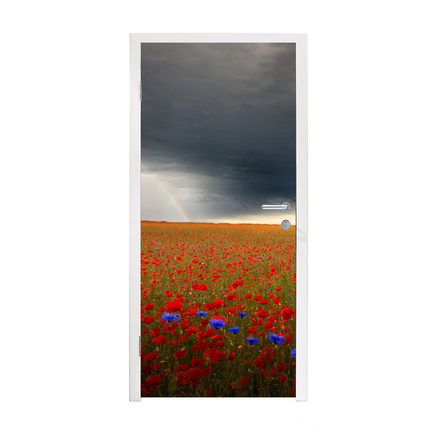 MuchoWow Türtapete Blumen St), cm für - Fototapete Rot bedruckt, 75x205 Türaufkleber, (1 - Grau, Matt, Tür