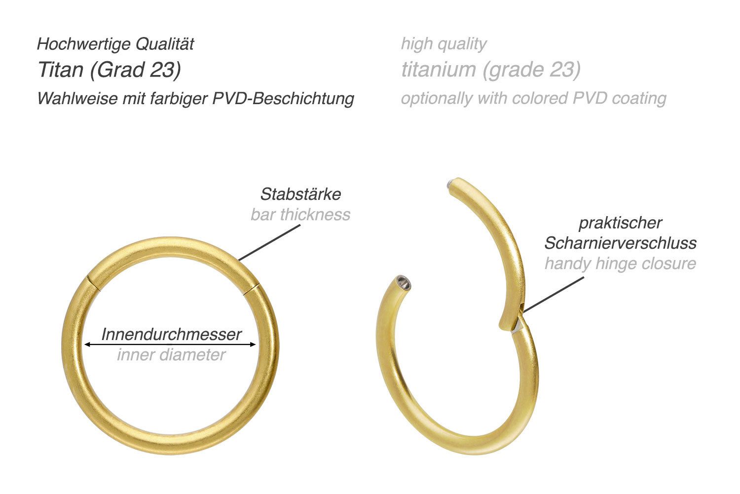 PIERCINGLINE Nasenpiercing Titan Segmentring Clicker MATT Ohrpiercing Septum Nase (Clicker, 1-tlg), Ohrpiercing für Conch, Helix, Tragus, Daith, Lobe