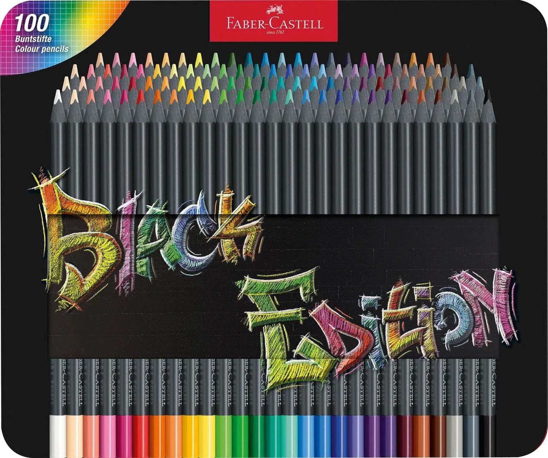 Faber-Castell Buntstift Buntstifte im 100er Metalletui aus schwarzem Holz