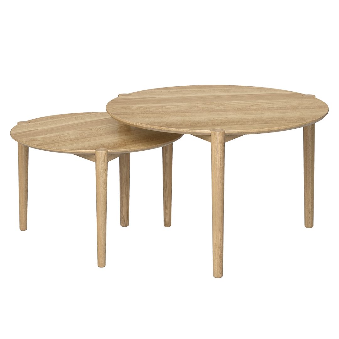 skølm Couchtisch Åsarna aus Eiche Massivholz (70 cm & Ø50 cm, geölt & lackiert, 2er Set), natur, bis 10kg belastbar, Beistelltisch rund, Sofatisch mit 3 Beinen