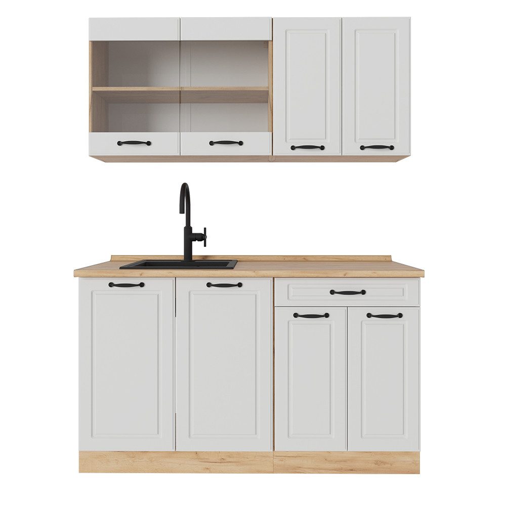 Vicco Küchenzeile R-Line, Weiß Landhaus/Goldkraft Eiche, günstig online kaufen