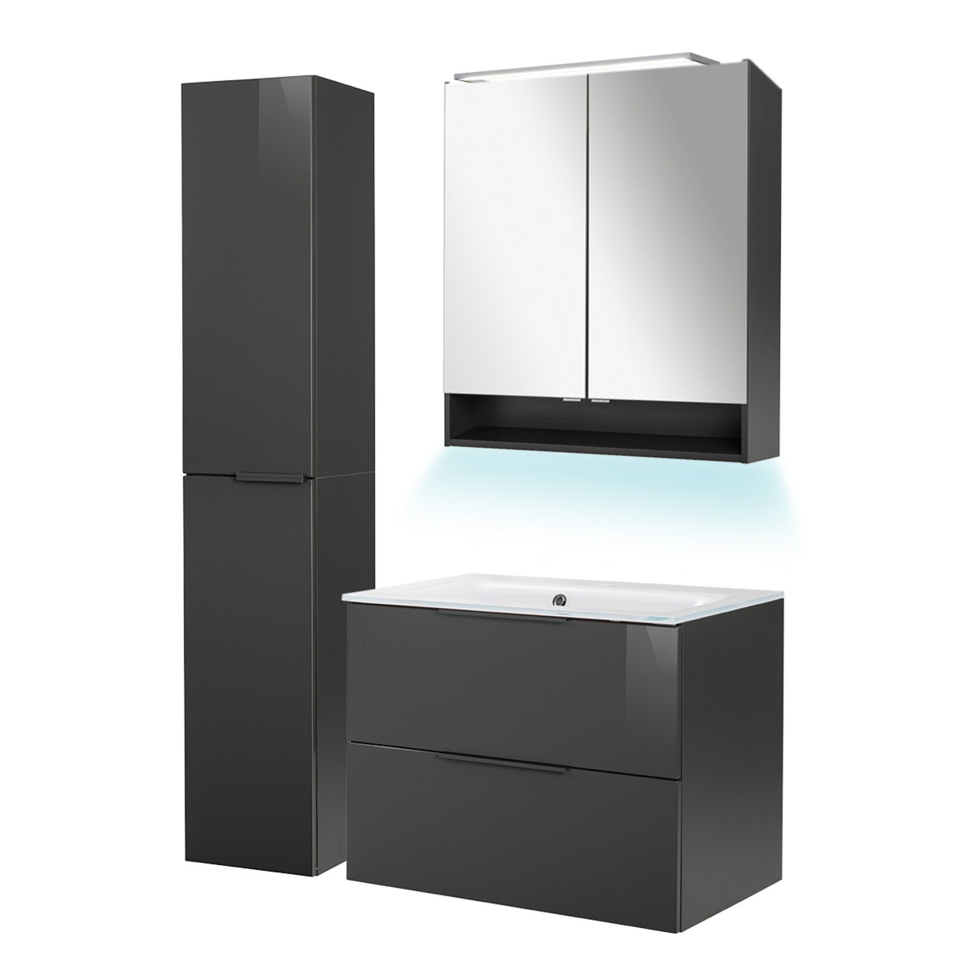 FACKELMANN Badmöbel-Set 5-teilig, Waschtisch mit Unterschrank, Spiegelschrank