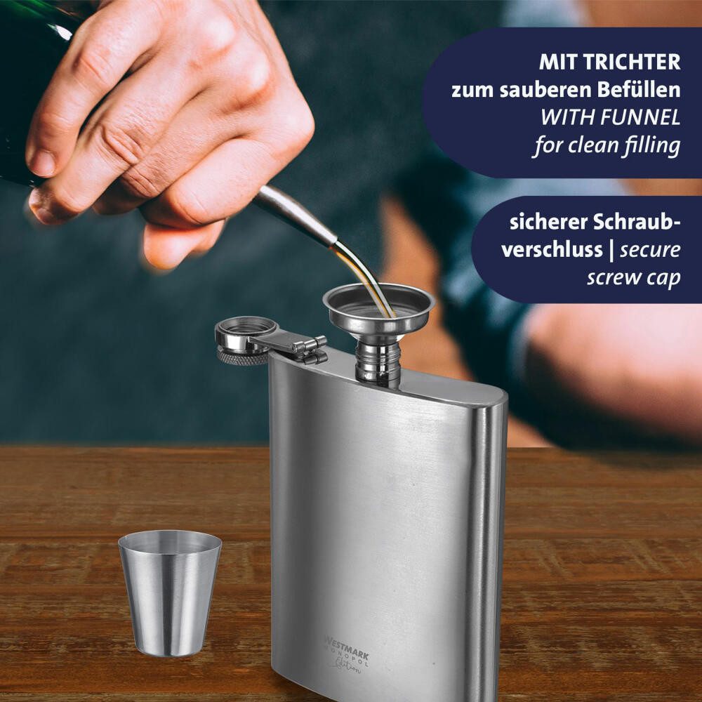 WESTMARK Flachmann mit Trichter, 236 ml »Delano« + 4 Mini-Becher