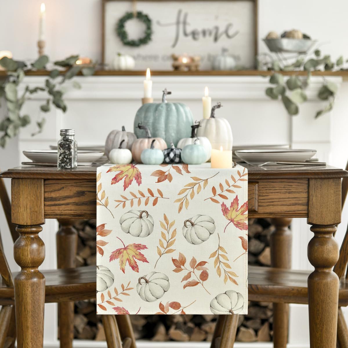 FOUORTUNATE-BEE Tischläufer Herbst Tischläufer 33×183cm mit Kürbissen und Ahornblättern (Tischdeko für Wohnzimmer, Zuhause, Feiertage und Partys) – Bild 2 von 5