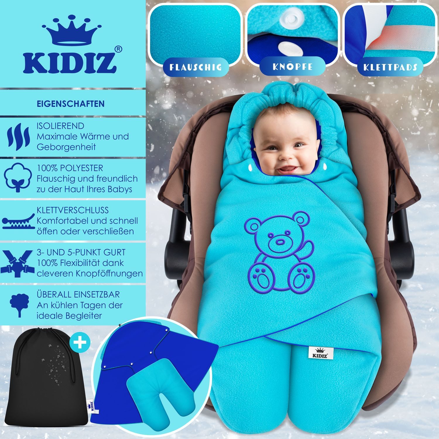 KIDIZ Deckenschlafsack, Baby Einschlagdecke mit Tasche für Winter & Herbst günstig online kaufen