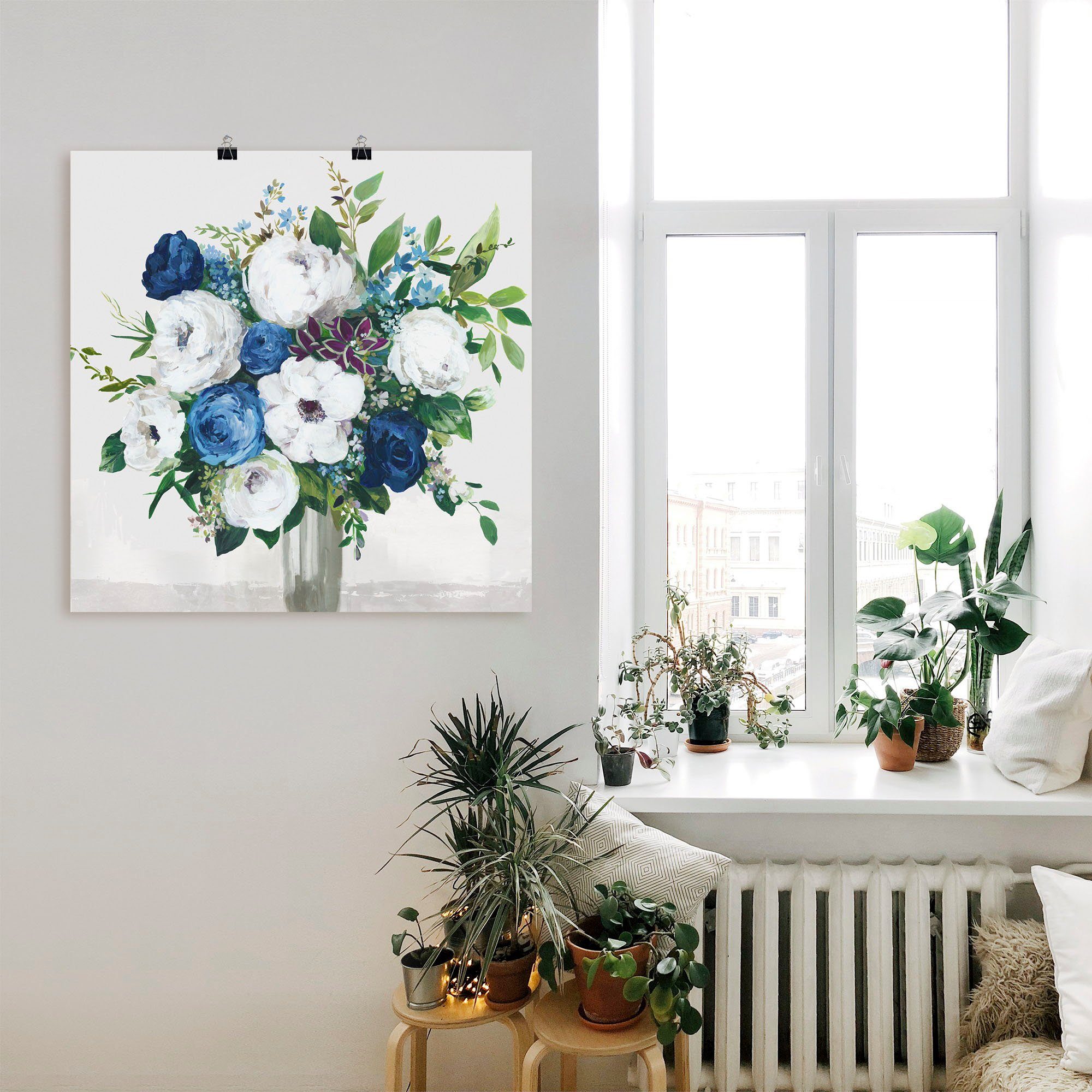 Artland Poster Weiß-Blaue Symphonie, Blumenbilder (1 St), ohne Rahmen