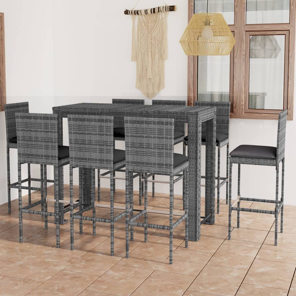 vidaXL GartenloungeSet 9tlg. GartenBarSet mit Anthrazit Kissen Poly