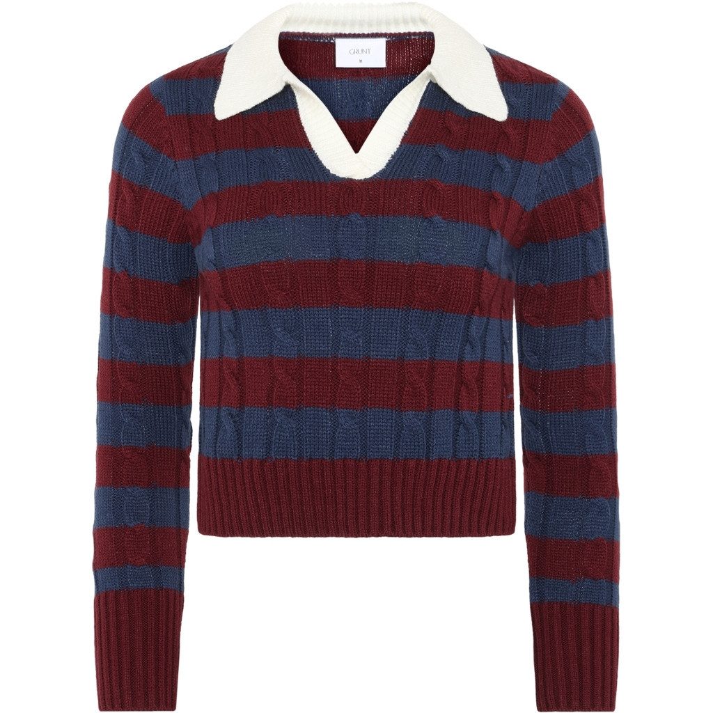 GRUNT Jacquardpullover BERTAGE (1-tlg) GRUNT Strickpullover GRBertage Mädchen – Gestreifter V-Kragen Pullover