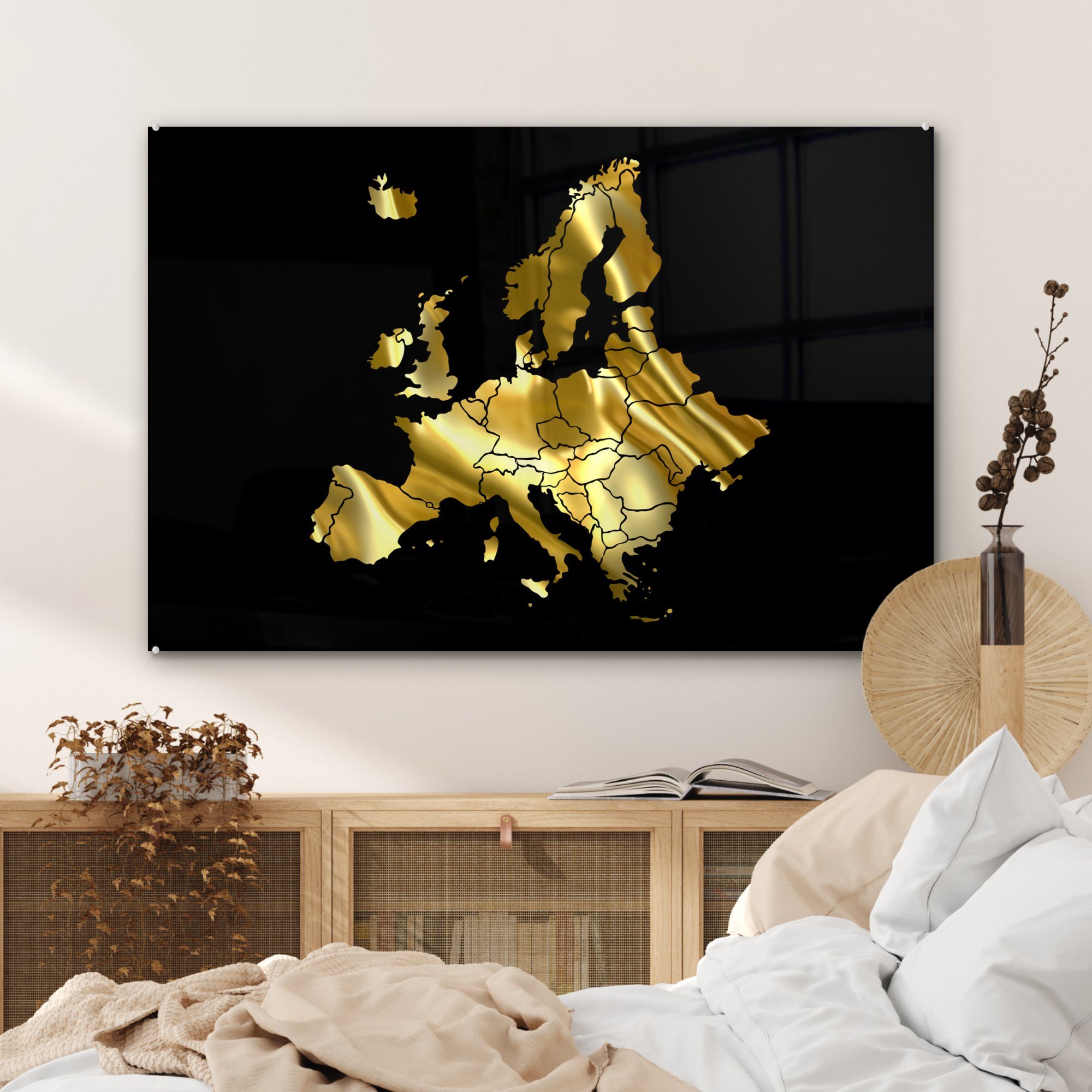 MuchoWow Acrylglasbild Gold, Acrylglasbilder (1 Schlafzimmer & Karte St), - von Europa Wohnzimmer