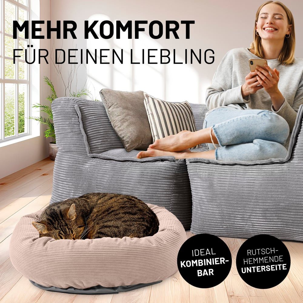 Lumaland Tierbett Katzenbett Cord 60x20cm rose vakuumiert, Tierbett Indooor Katzensofa Rückzugsort Katzen gemütlich