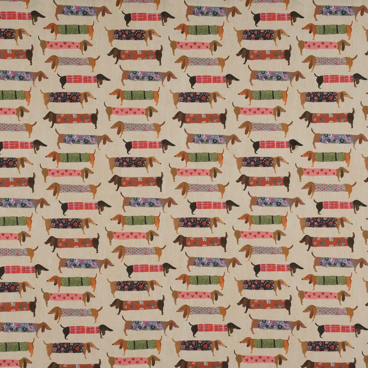 SCHÖNER LEBEN. Dekokissen SCHÖNER LEBEN. Kissenhülle Baumwollstoff Dachshund Dackel beige bunt