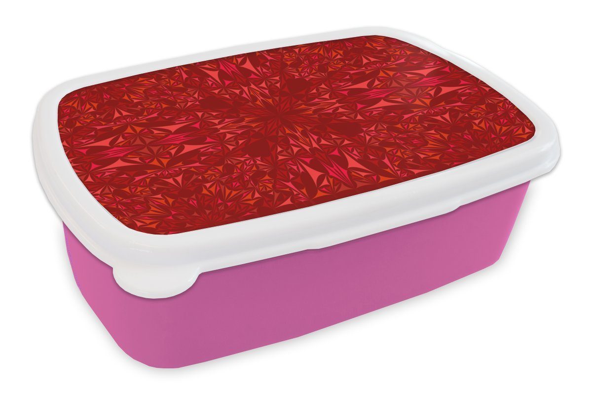 MuchoWow Lunchbox Kristall - Rot - Kaleidoskop - Design - Muster, Kunststoff, (2-tlg), Brotbox für Erwachsene, Brotdose Kinder, Snackbox, Mädchen, Kunststoff rosa