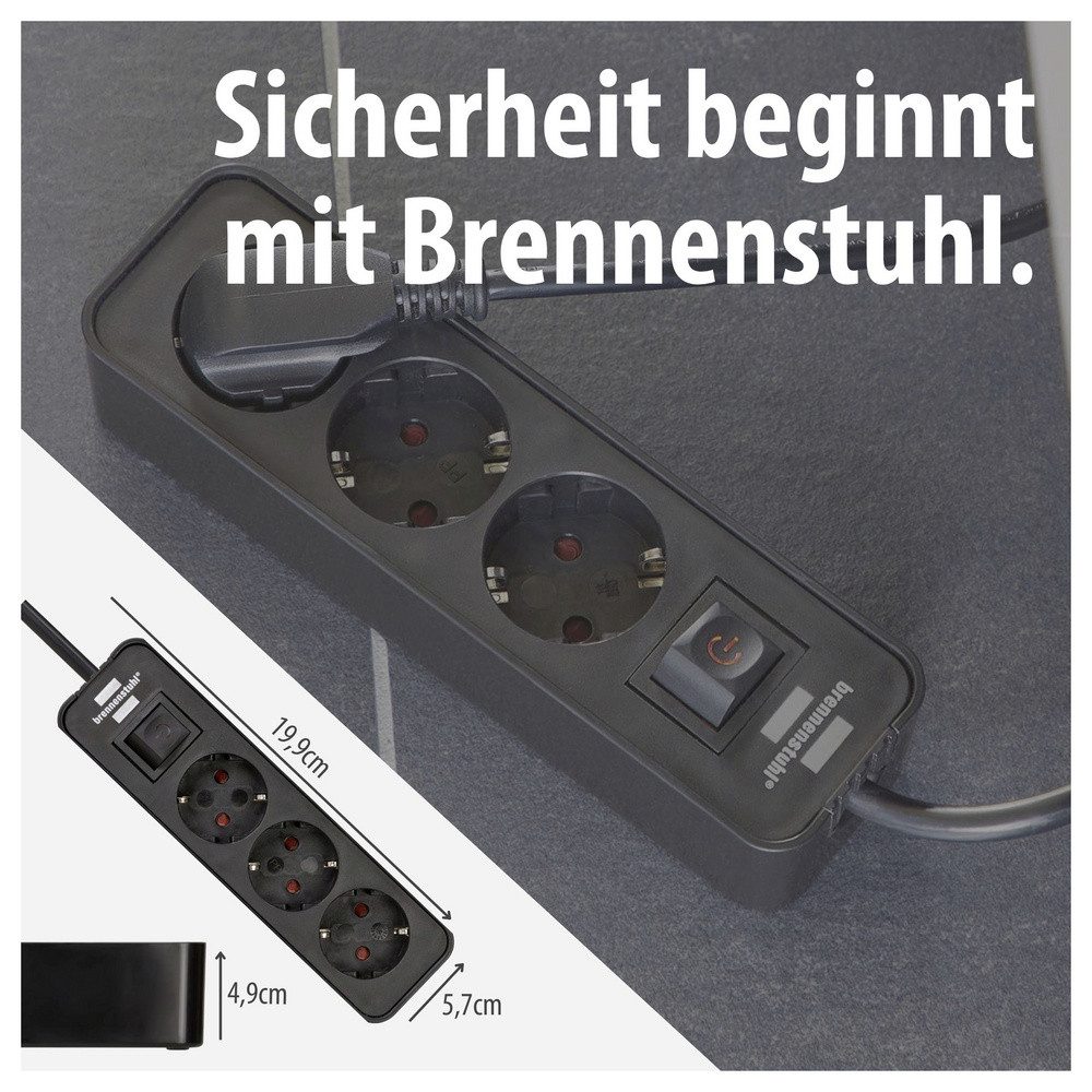 Brennenstuhl Brennenstuhl 1153230000 Steckdosenleiste mit Schalter 3fach Schwarz Sc Steckdosenleiste (Kabellänge 1.50 m)