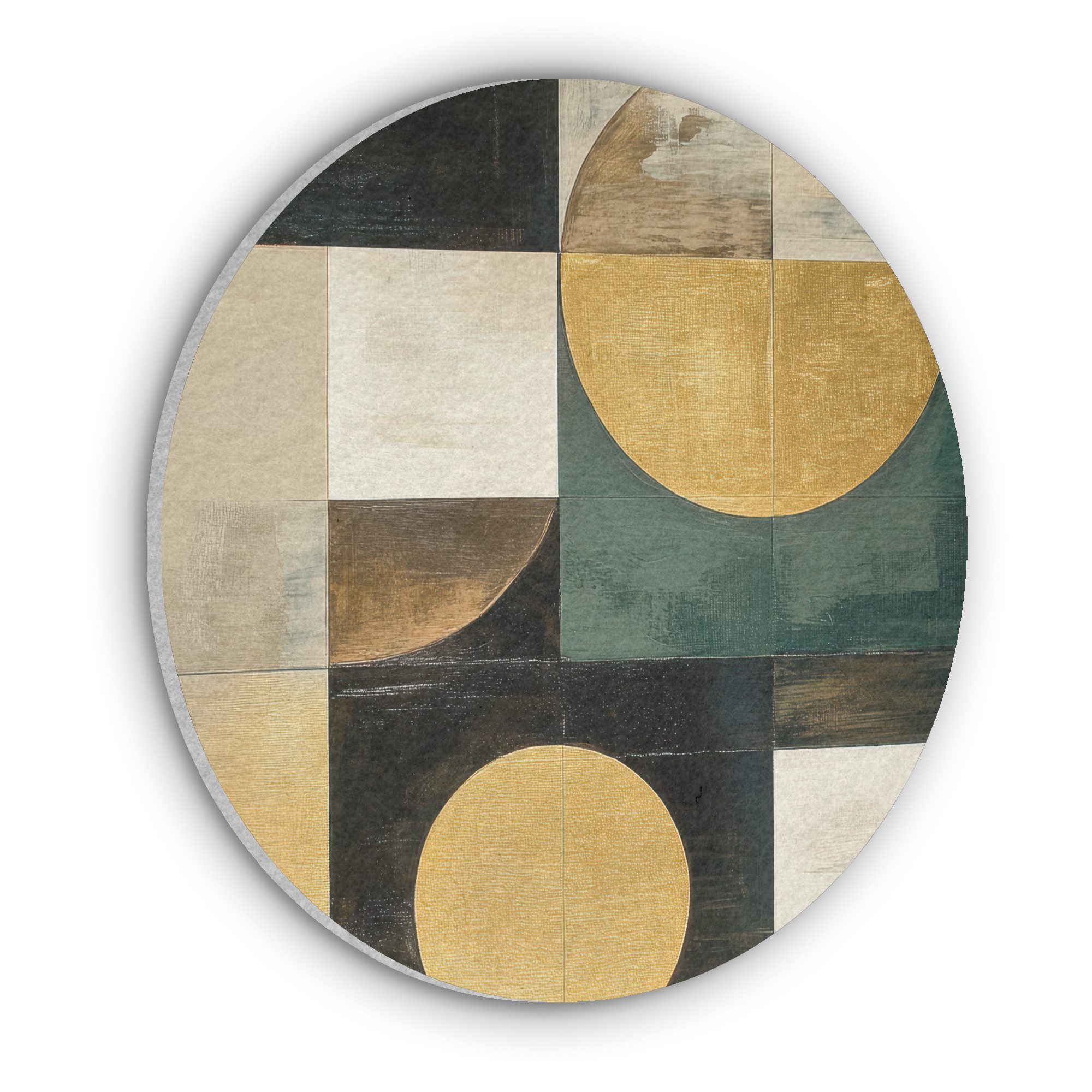 MuchoWow Gemälde Abstrakt - Gold - Bronze - Formen - Geometrisch, Fotodruck (1 St), Akustikpaneele rund, Schalldämmung, Akustikbilder 30x30 cm