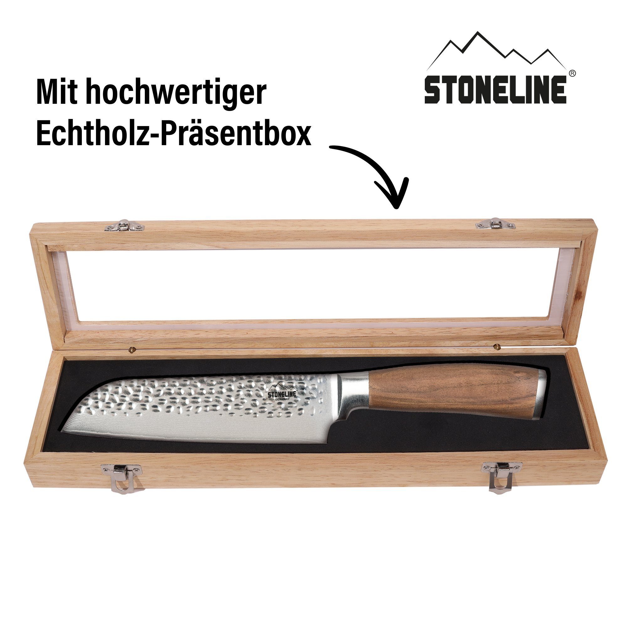 STONELINE Messer-Set Hammerschlag Santokumesser 30,5 aus cm, Damaszenerstahl
