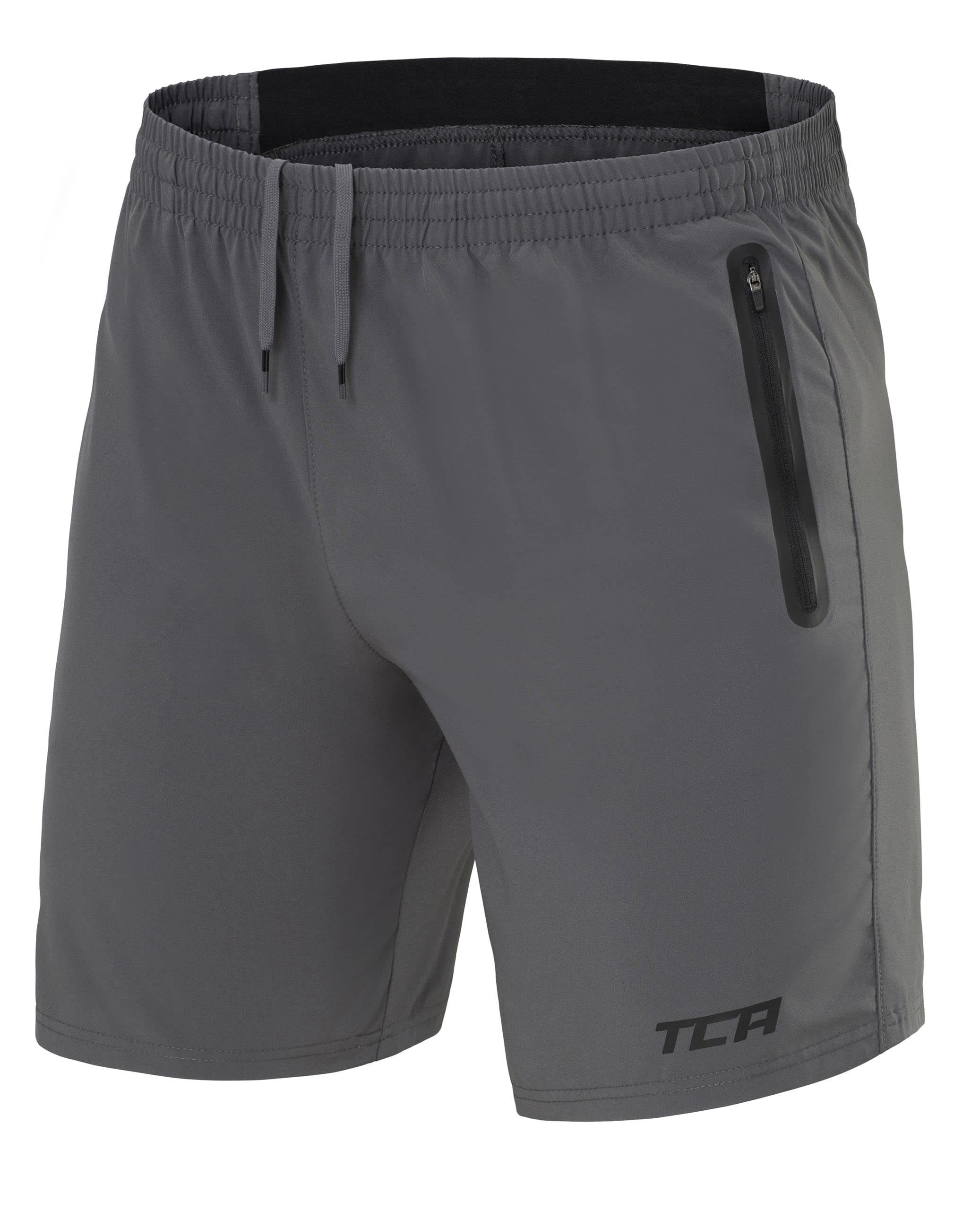 TCA Trainingsshorts TCA S Reißverschlusstaschen Elite Grau, Herren Tech - mit Laufhose