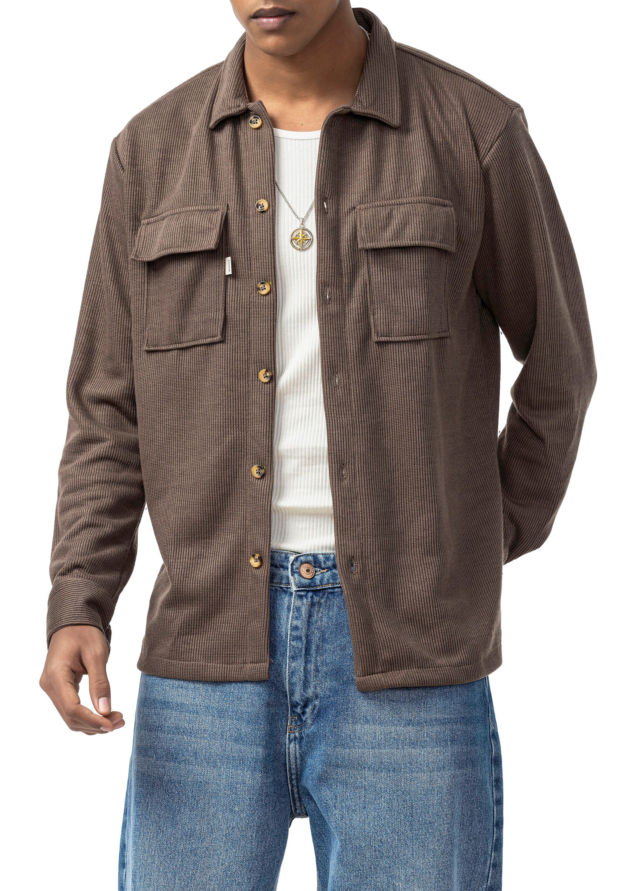 RedBridge Langarmhemd mit Brusttaschen Cordhemd mit Knopfleiste Casual